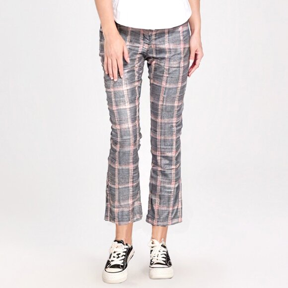 Gap Plaid Flare Cropped Pants Check Pink Black White Stretch Office Workwear - Picture 1 of 9